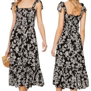 Slate & Willow Floral Tie-Shoulder Midi Dress Smocked Bodice Cottagecore Size M